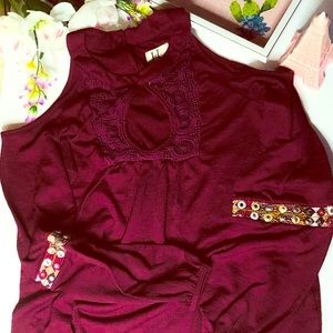 Burgundy Red Boho style long sleeve top Blouse